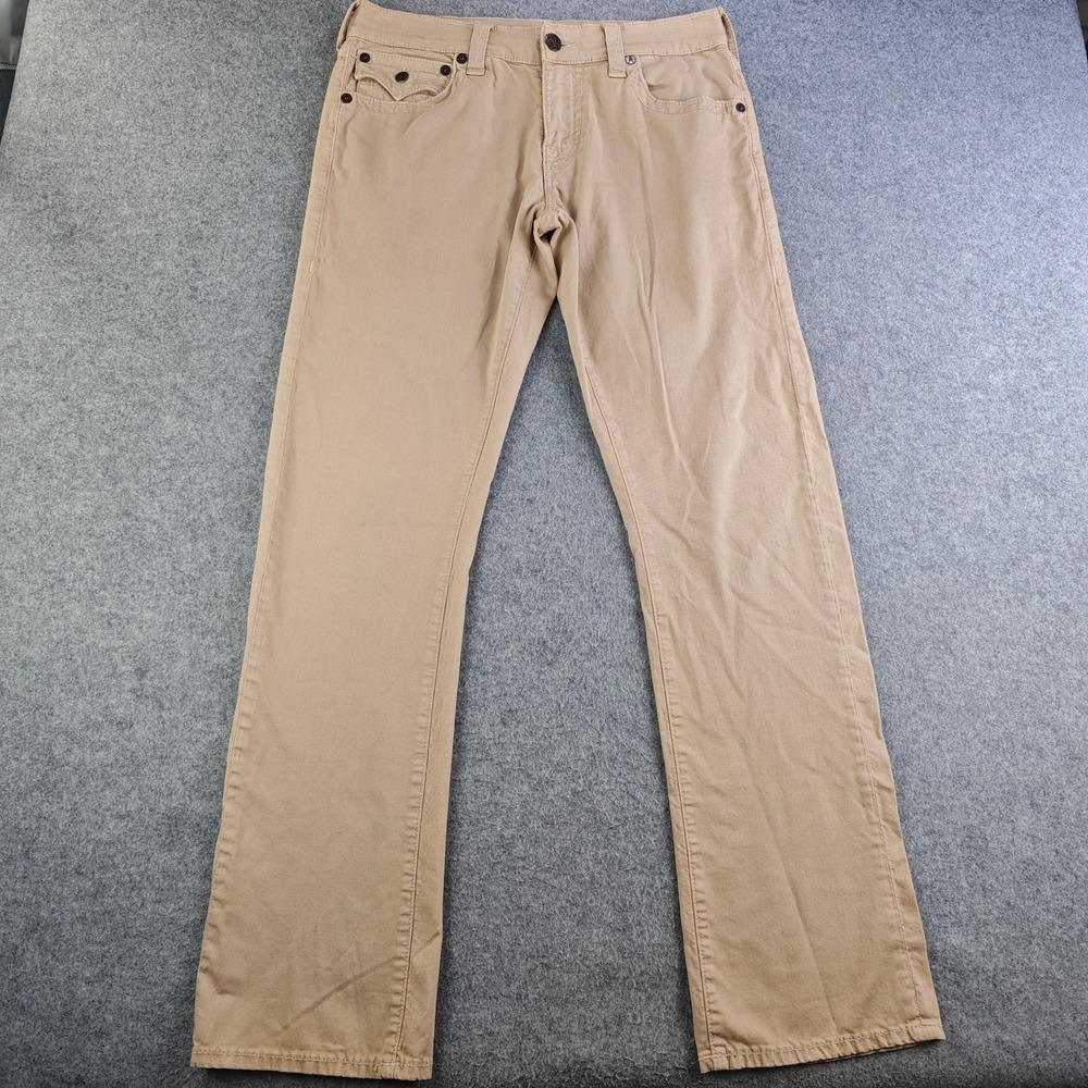 True Religion Ricky Straight Leg Twill Pants Mens 32 Khaki Tan Flap Pocket Jeans